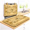 Masters House Biancheria per la Casa Set Cucina Copriforno 40x50 cm + Coprifornelli 46x70 100% microfibra anallergica Design Fiori Effetto Metallo e Balze - Protezione Completa 4 Colori stampa digitale 4K Made in Italy (Oro)