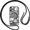 Yoedge Cover Magnetica per iPhone 16 6,1 con Cordino, Compatibile con MagSafe, Aesthetic Fiori Disegno Custodia con Tracolla Laccio Corda Collana, Traslucida Matte Silicone TPU PC Antiurto Case, Nero