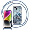 Saqmkil Cover con Cordino per iPhone 15 6,1, Aesthetic Marble Disegni Ragazze Custodia con Tracolla Laccio CollanaCollo Corda, Morbido TPU Bumper Silicone Antiurto Protettiva Case, Blu