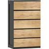 HOMCOM Cassettiera 5 Cassetti in Legno con Guide in Metallo e Maniglie Scanalate, 60x39x100 cm | Aosom Italy