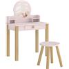 AIYAPLAY Set Toeletta Trucco Bambina con Sgabello, Specchio, Cassetto, in Legno di Pino e MDF, Età 3-6 Anni, Rosa | Aosom Italy