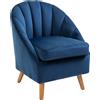 HOMCOM Poltrona Salotto Imbottito in Velluto con Imbottitura Spessa, Gambe in Legno di Caucciù, Braccioli, Blu | Aosom Italy