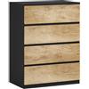 HOMCOM Cassettiera 4 Cassetti in Legno con Guide in Metallo e Maniglie Scanalate, 60x40x80 cm, Nero e Rovere | Aosom Italy