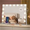 SONGMICS Specchio da Trucco con Luci, Controllo Touch, 15 LED Dimmerabili, Porte di Ricarica, Specchio Staccabile Ingranditore 10X, 3 Temperature Colore, Supporto Telefono, San Valentino LWM001W02