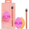 Real Techniques Precision Perfection Duo, pennello correttore Viral Kitten Paw e spugnetta per cipria a doppia faccia per cipria e fondotinta, set di pennelli da trucco da viaggio, non testato su