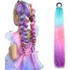 JSTHHTT Extension Capelli Bambina Colorati, Extension Colorate Per Coda Di Cavallo Con Elastico Per Capelli, Trecce Accessori Sintetico, 66 Cm, Per Donne Ragazze Party Festival Cosplay