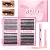 Jsio Kit di ciglia singole, 640 ciuffetti di ciglia con bond+sigillatura+rimozione, ciglia naturali soffici, ciuffetti volumizzanti, kit di extension per ciglia arricciate a D, per fai da te a casa, 9-16