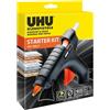 UHU Pistola per colla a caldo Starter Kit - Include 6 bastoncini di colla trasparenti da 11 mm, pronto all'uso in 5-8 minuti, per legno, metallo, vetro, tessuti e altro ancora