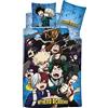 AYMAX S.P.R.L My Hero Academia - Parure da letto, 3 pezzi, 100% cotone, copripiumino 140 x 200 cm + federa 65 x 65 cm + lenzuolo coordinato 90 x 190 cm