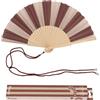 Fisura - Ventaglio in Legno Fantasia Righe Marrone e Beige, Accessorio Estivo Moderno Elegante, con Laccetto Incluso, Idea Regalo Donna, 42,5 x 23 cm