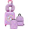 VEVOR Set di Valigie per Bambini da 5 Pezzi, Valigia Rigida con Ruote da 45,7 cm, Zaino e Cuscino a U, a Forma di Unicorno, Regalo di Compleanno per Bambini, Approvato dalle Compagnie Aeree