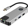 Force Power, hub USB-C 7 in 1 con PD 100 W, HDMI, RJ45, USB-A e USB-C, grigio