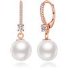 Jiahanzb Orecchini Perle Argento Sterling 925 Orecchini Pendenti Leverback Perle per Donna Perla Zirconi Gioielli Regali Perla Bianco 10 mm Oro Rosa