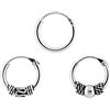 ENTREPLATA Orecchini in argento Sterling 925. Orecchini da donna ragazza uomo unisex Tre cerchi, due anelli di Bali da 12 e 10 mm. e un cerchio liscio da 12 mm.