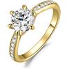 JewelryPalace 1.5ct Classico Anello Solitario Donna placcato oro giallo 14K con Creato Moissanite, Diamante Simulato Anelli Dorati con Pietre Laterali, Fedine Fidanzamento Oro Set Gioielli Donna 19.5