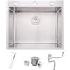 Bokaiya Lavello Cucina 1 Vasca, 55x50 cm, Lavandino Cucina in Acciaio Inox, Lavello da Esterno per Camper con Set di Drenaggio e 3 Fori di Preforato, Installazione a Sopratop o Filotop, Spazzolato