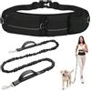 Faneam Guinzaglio Mani Libere per Cani con Marsupio e Porta Borraccia, Cintura Regolabile, Elastico Anti-Tiro Allungabile 150-220cm, Guinzaglio per Cani per Corsa Jogging Trekking, Nero