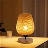Goeco Lampada da Tavolo in Bambù, Boho Lampada da Comodino con Base E27, Illuminazione da Tavolo Luce Notturna per Camera da Letto, Soggiorno e Comodino