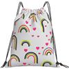 HLBSDM Zaino Sackpack rosa neon e nero con stampa arcobaleno, portatile con coulisse, ideale per calcio e basket.