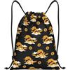 HLBSDM Borsa sportiva con coulisse nera con drago dorato cinese Dark Fire, totem giapponese, ideale per palestra, yoga e adulti, taglia media (14x16,9 pollici).