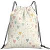 HLBSDM Zaino regolabile con coulisse, fantasia floreale multicolore pastello su sfondo grigio, spazioso sacco portaoggetti per ciclismo