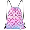 Fantasyon Borsa con coulisse per bambini, borsa da nuoto impermeabile per bambini con tasca con cerniera a coda di pesce, catena con perline, zaino per spiaggia, piscina, scuola, 34 x 45 cm