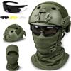 LZAQHMT Set Casco Tattico 3 in 1 con Occhiali A 3 Lenti, Passamontagna, Regolabile da 52 A 64 Cm per Softair E Paintball(Green)