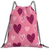 HLBSDM Borsa a tracolla portatile con coulisse, fantasia a quadretti, pois e cuoricini, ideale per la palestra o per i picnic.