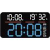 FACULX Orologio da parete digitale a LED con ampio display, doppia sveglia, conto alla rovescia, cronometro, calendario digitale e caratteristiche ambientali (blu)