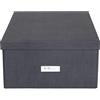 BIGSO BOX OF SWEDEN Katrin, grande contenitore con coperchio, robusto organizer in fibra e carta effetto lino, pratica scatola pieghevole con cornice per etichette, colore nero