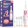 YUNCHI Spazzolino elettrico per bambini 0-3-6 anni, spazzolino elettrico per bambini con luce LED colorata, alimentato a batteria, con timer di 2 minuti, 4 testine, spazzolino da denti per neonati