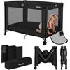 LIONELO Lettino da Viaggio AMELIE 2in1per bambini dalla Nascita a 15 kg, Lettino Pieghevole e box bambini 100 x70 x 69 cm con Ingresso laterale, Materasso, Compacto, 2 Ruote, Borsa da viago
