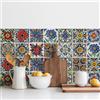 LuminCross 30 Pezzi Piastrelle Adesive, Mattonelle Adesive Cucina e Bagno Impermeabili, Peel and Stick wall Tiles in Vinile, Mosaico muro Piastrelle Adesivi Decorativi, Motivo Floreale Mediterraneo, 10x10 cm