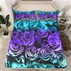 Loussiesd Set di lenzuola con rose blu e rosa, per donne e ragazze, con motivo floreale, per letto matrimoniale king size