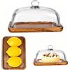 Ikerall Alzata rettangolare in legno con cupola in vetro, grande mini supporto per torte con campana in vetro trasparente, vassoio per torte, per cucina, feste di compleanno, matrimoni, CAKE-FANG01
