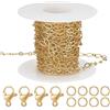 Beebeecraft Catene A Maglie Ovali da 5 m Catene A Graffette Placcate in Oro 18K per La Creazione di Gioielli con 20 Chiusure A Moschettone e 50 Anelli di Salto per Collane Bracciale Forniture