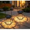 Dehobo Lanterne Solari da Esterno 2 Pezzi - LED Lampade Solari IP65 Impermeabile - Lampione Solare da Esterno Metallic con LED a Luce Bianca Calda Effetto Sole per Giardino, Campeggio e Decorazione