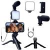 Getdoublerich Kit Vlog per smartphone con treppiede, per mini microfono e luce di riempimento a LED, supporto portatile in plastica per live streaming e registrazione video, nero