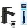 GROHE Dice Rubinetto miscelatore per lavabo con piletta click-clack (S-Size 152 mm, cartuccia ceramica 28 mm, risparmio idrico, facile da installare), nero opaco, 1018562430