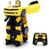 Jada Toys - Transformers RC Bumblebee 1:24 trasformabile, auto radiocomandata 2,4 GHz con funzione Turbo, si trasforma da veicolo a robot