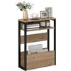 HOMCOM Tavolino da Soggiorno in Stile Industriale con 2 Ripiani Portaoggetti, Tavolino Laterale in Legno e Metallo, 46x18x58.5 cm, Color Noce Scuro
