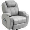 HOMCOM Poltrona Reclinabile a 145° con Poggiapiedi, Poltrona Relax Massaggiante e Riscaldata con 5 Programmi e 8 Punti Vibranti (Pelle PU, Grigio, 89L x 99P x 106A cm)