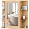 GIANTEX Armadietto Bagno a Parete, Mobiletto Pensile in Legno con Ante di Specchio, 6 Scomparti Laterali e 4 Ripiani di Stoccaggio, 3 Colori Disponibili, 65x17x64cm (Naturale)