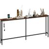 Ginhow Tavolo consolle largo 160 cm con presa per soggiorno, mensola corridoio sottile con 2 prese USB e 2 prese, consolle sottili in marrone con metallo nero, tavolo vintage da 80 cm di altezza