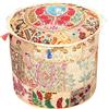 Stylo Culture Pouffe Seat Bean Bag Pouf Beige Ricamato Indiano Patchwork Ricamato Cotone Pouf Rotondo Classico Tessuto Pouf Copertura (18x18x13 Pollici) 45cm