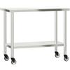 vidaXL Tavolo da Lavoro Cucina con Ruote 110x55x85 cm in Acciaio Inox