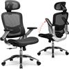 COMHOMA Sedia da ufficio COMHOMA, sedia da scrivania ergonomica con rivestimento in rete, poggiatesta 2D, braccioli 4D, schienale alto con meccanismo oscillante e bloccaggio 90-125°, 180 kg Nero