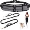 Faneam Guinzaglio Mani Libere per Cani con Marsupio e Porta Borraccia, Cintura Regolabile, Elastico Anti-Tiro Allungabile 150-220cm, Guinzaglio per Cani per Corsa Jogging Trekking, Grigio