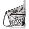 Anna by Anuschka womens Medium Anna Anuschka Handpainted Women s Genuine Leather Asymmetric Slim Crossbody Bag with Zippered Poc, Patchwork Pewter, One Size US