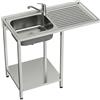 GASFRIT Lavello industriale in acciaio inox con foro per lavastoviglie, 1 seno con scolapiatti, 1000 x 500 x 850 mm, ripiano inferiore e gambe regolabili per alberghi (sinistra, rubinetto monocomando